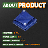 RAINDEWAY Tarps 16x20 Feet 5 Mil Thick Waterproof Blue Tarp Multipurpose Tear Resistant Poly Tarp Cover for Roof Camping Car Patio