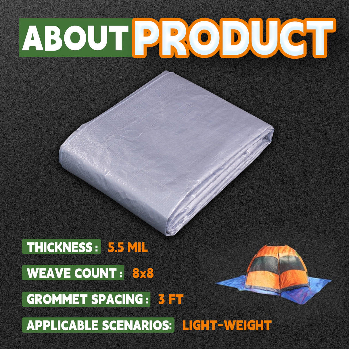 RAINDEWAY Tarps - 20x30 Feet, 5.5 Mil Thick, Multipurpose Waterproof Poly Tarp Cover with Metal Grommets and Reinforced Edges, Silver/Blue Large Tarp