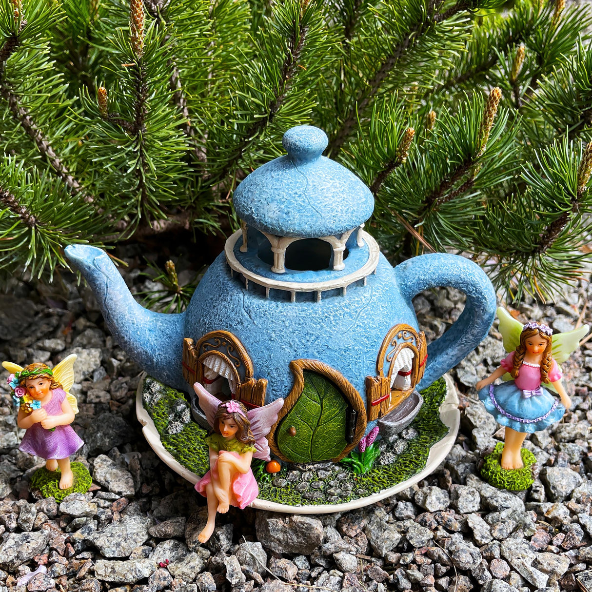 Mood Lab Miniature Garden Decor - Decorative Resin 7.1" H Teapot House Set (4 pcs) - Indoor & Outdoor Garden Decor