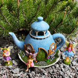 Mood Lab Miniature Garden Decor - Decorative Resin 7.1" H Teapot House Set (4 pcs) - Indoor & Outdoor Garden Decor