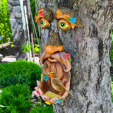 Mood Lab Tree Face Decor with Flowers - Outdoor Old Man Face Decoration - Tree Garden Hugger - Yard Art Statue