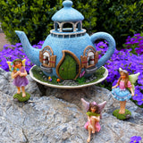 Mood Lab Miniature Garden Decor - Decorative Resin 7.1" H Teapot House Set (4 pcs) - Indoor & Outdoor Garden Decor