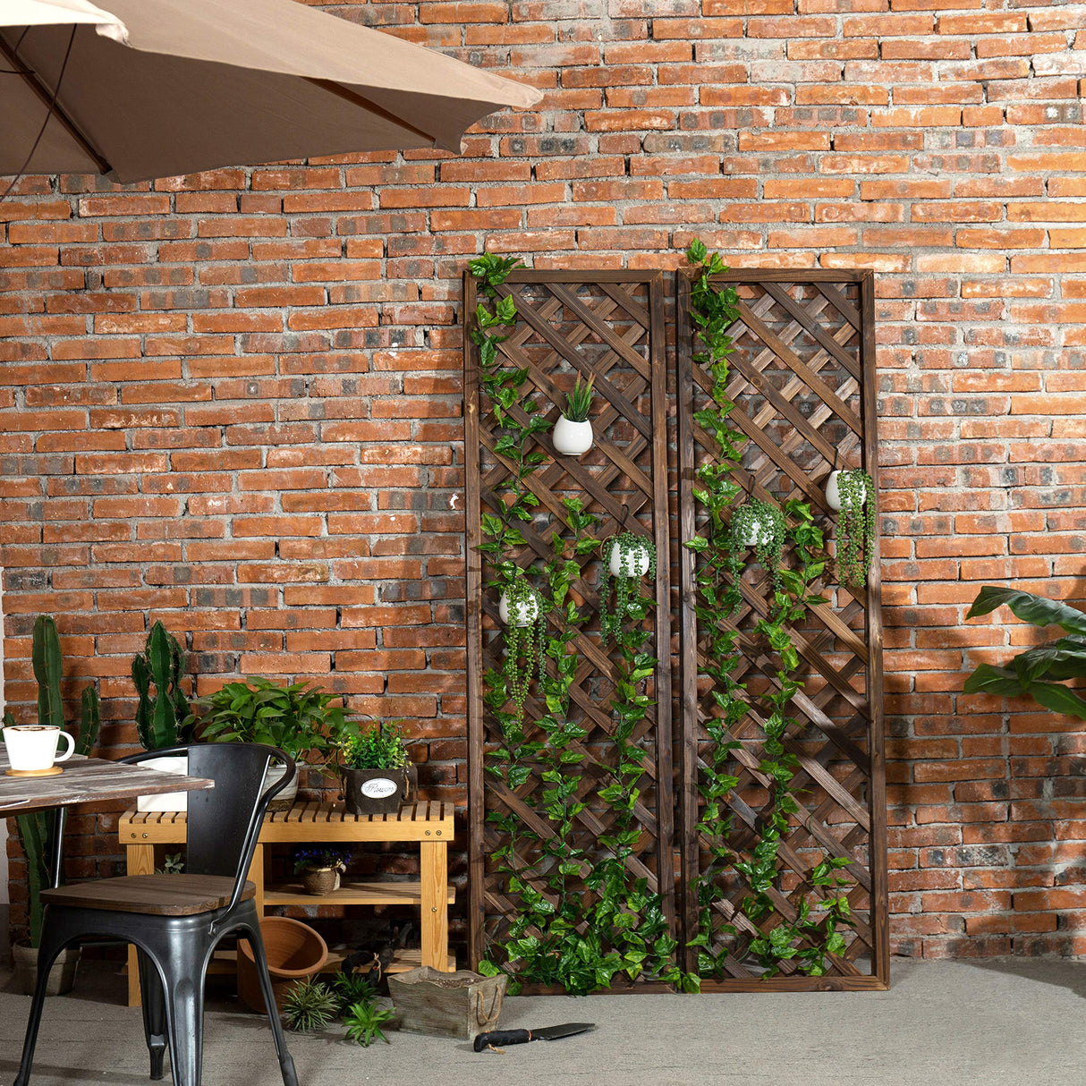 MyGift Wood Wall Hanging Garden Trellis for Climbing Plants, Set of 2