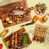 SHIZZO Grill Basket Gift Set with Skewers, Basting Brush, Gift Box