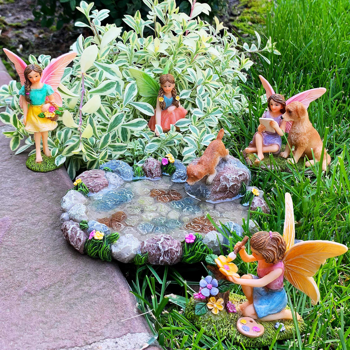Mood Lab Fairy Garden Decor Figurines - Decorative Resin Pond Statues (5 Pieces) for Indoor & Outdoor Decor