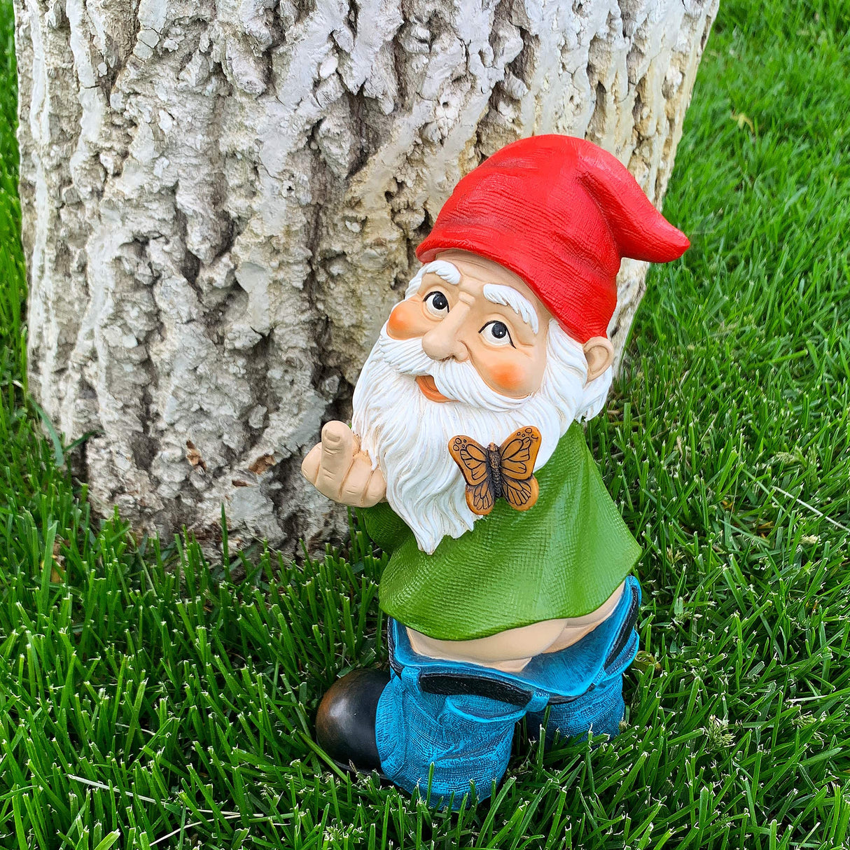 Mood Lab Garden Gnome - Pants Down Gnome with Middle Finger - 9.3 Inch Tall Outdoor or Indoor Decor