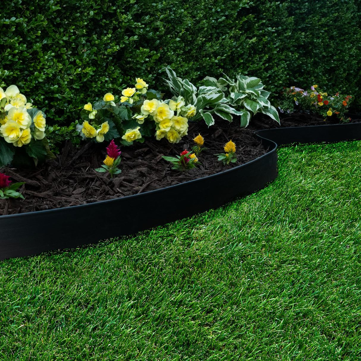EasyFlex 4 Inch No Dig Landscape Edging Kit, 75 Foot Black Plastic Edging Coil with 64 Spiral Anchoring Spikes for Gardening Edging, Separating Yard Areas, and Flower Bed Borders