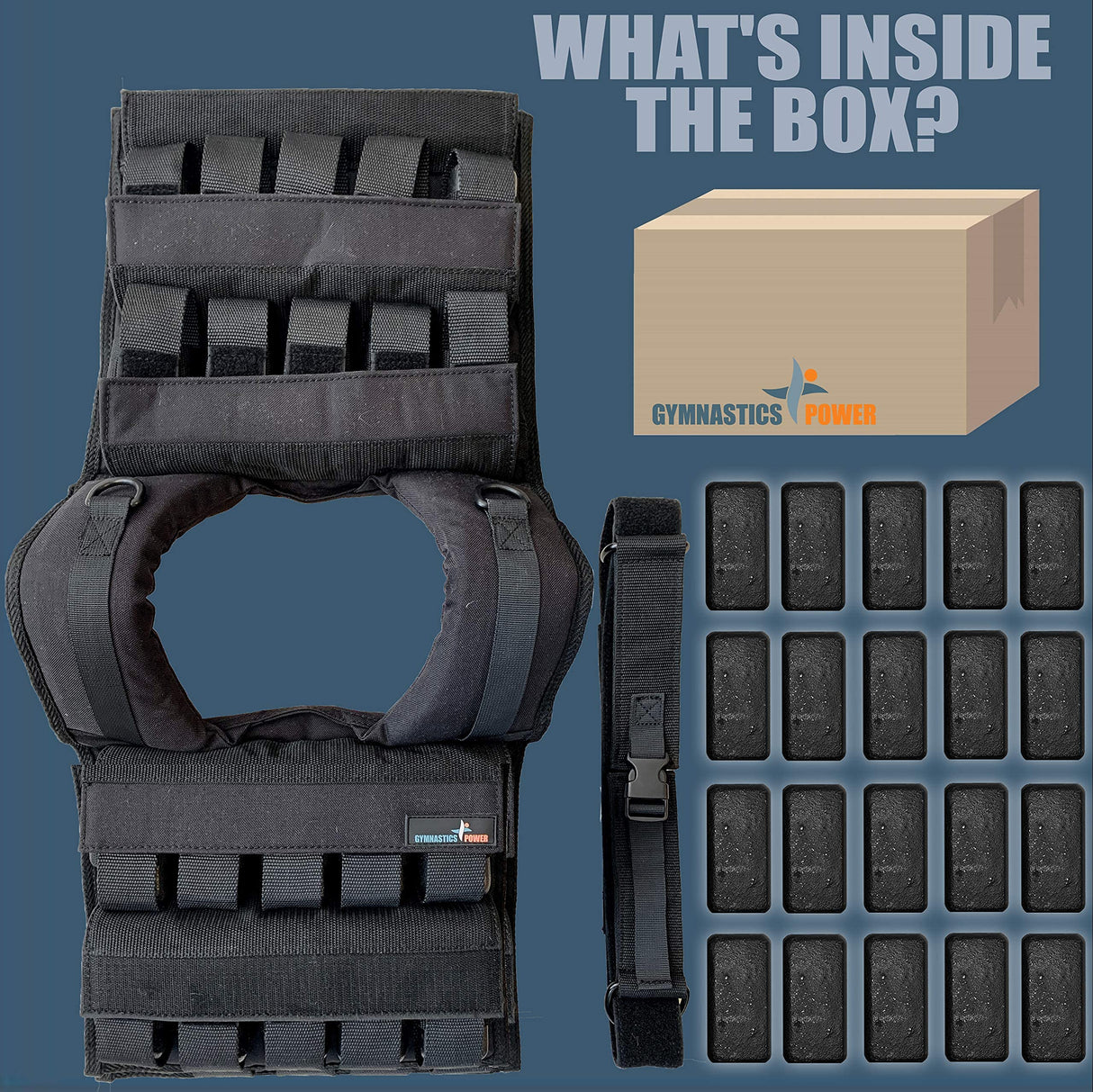 Gymnastics Power - Weighted Vest 6lb, 10lb, 12lb, 25lb, 35lb, 45lb, 60lb Removable Iron Weights for Men and Women Workout for Calisthenics and Fitness Sport Training (45 LB - Black)