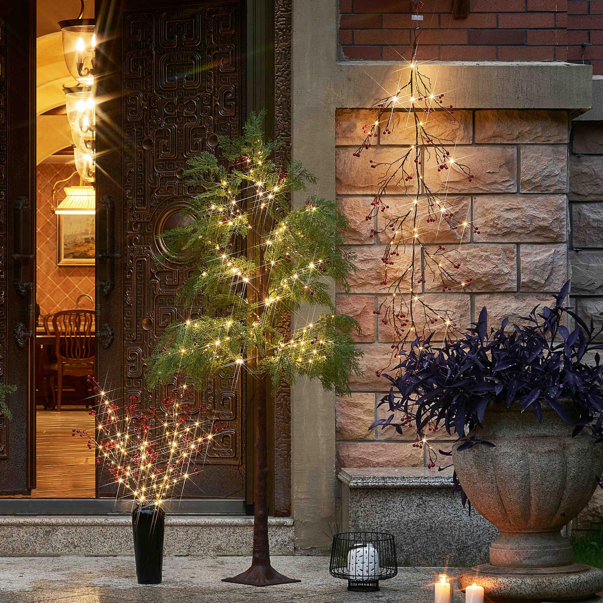 LITBLOOM Lighted Red Berry Branches 80 LED Fairy Lights with Timer, Twig Branches with Lights 32IN Battery Operated and USB Plug in for Home Fireplace Christmas Decoration