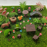 QuarenDen 44 Pcs Fairy Garden Accessories, Miniature Table and Chairs Set, Miniature Figurines Mini Resin Animals House Bridge for Micro Landscape Potted Plant Terrarium Decor DIY Craft Gift