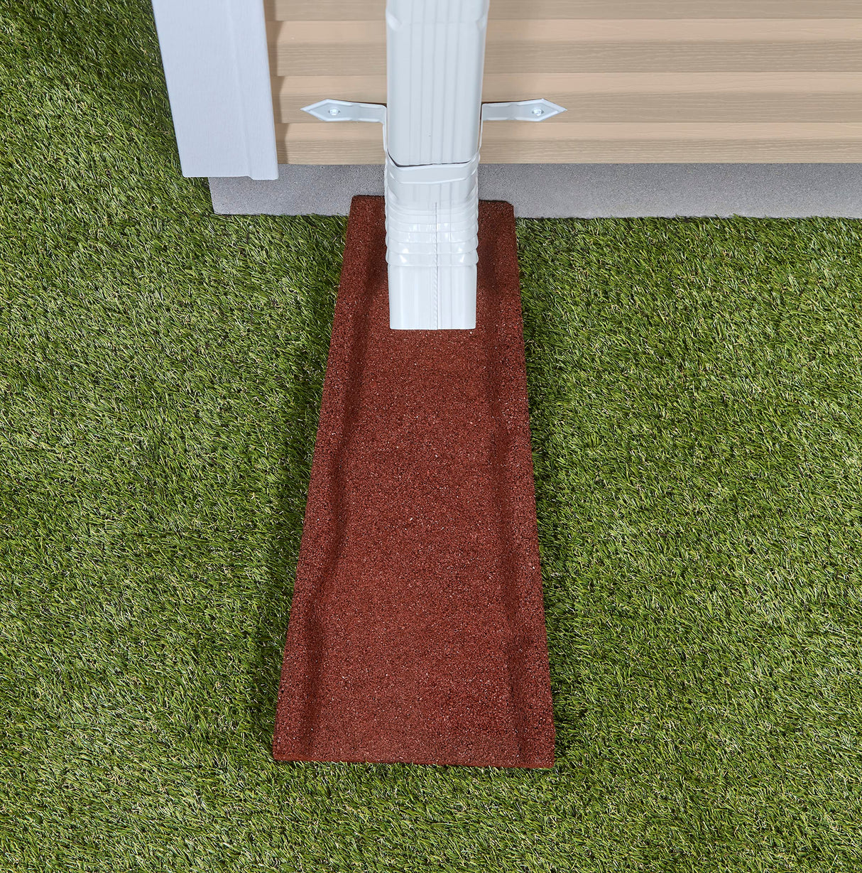 Rubberific Premium Rubber Downspout Splash Block, Rain Guard, Stone Textured Drain Extender (Red)