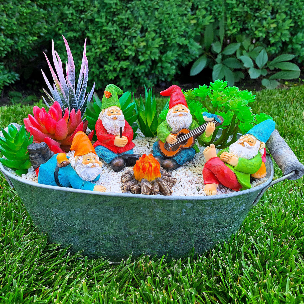 Mood Lab Garden Gnome Figurines - Camping Gnomes Set (5 pcs) - 2.6" H Miniature Decorative Statues & Accessories - Outdoor & Indoor Garden Decor