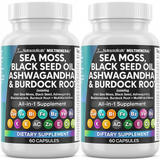2 Pack Clean Nutraceuticals Sea Moss Black Seed Oil Ashwagandha Turmeric Bladderwrack Burdock & Vitamin C Vitamin D3 with Elderberry Manuka Dandelion Yellow Dock Iodine Chlorophyll ACV