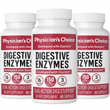 3 Pack Physician's CHOICE Digestive Enzymes - Multi Enzymes, Organic Prebiotics & Probiotics for Digestive Health & Gut Health - Meal Time Discomfort Relief & Bloating - Dual Action Approach - 60 CT