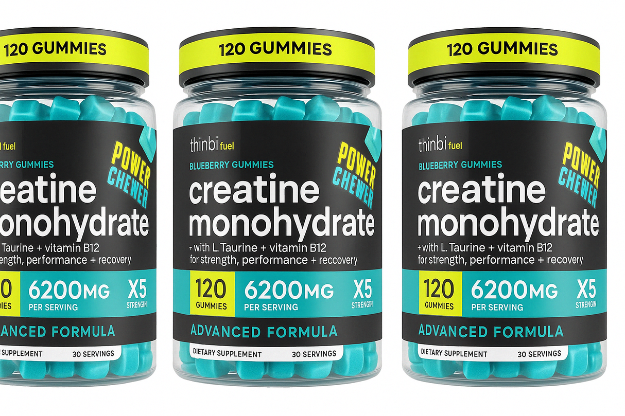3 Pack Creatine Monohydrate Gummies Complex 6200mg for Men & Women - 120 Gummies Advanced Formula W/L-Taurine + Vitamin B12 for Muscle Strength, Muscle Builder, Energy Boost, Pre-Workout Supplement - Thinbi