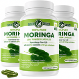 Pack of 3 PURA VIDA MORINGA Capsules Single Origin Organic Moringa Powder. Moringa Leaf. Energy, Metabolism, & Immune Support. 120ct. 500mg Caps. (Pack of 3)