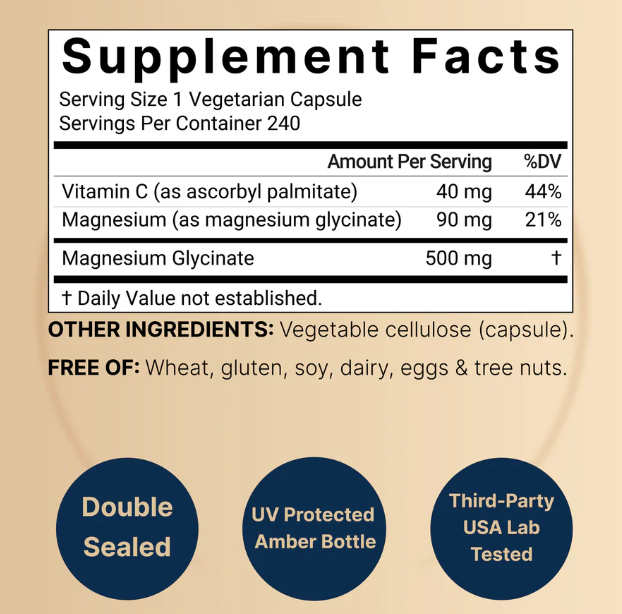 NatureBell Magnesium Glycinate 500mg, 240 Capsules | 100% Chelated & Purified | Sleep, Muscle & Heart Support | 3rd Party Tested, Non-GMO, Gluten-Free