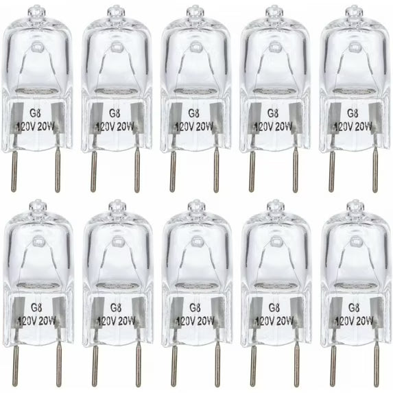 G8 Light Bulbs 20Watt 120Volt Halogen Light Bulb G8 Base Bi-Pin Shorter 1-3/8" (1.38") Length 20W T4 JCD Warm White Under Cabinet Puck Lighting Replacements,10Pack