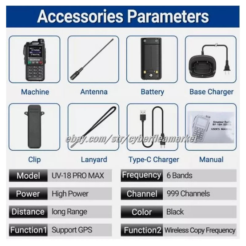 BaoFeng UV18 Pro Max GPS Air Band Walkie Talkie NOAA Type-C Long Range Ham Radio