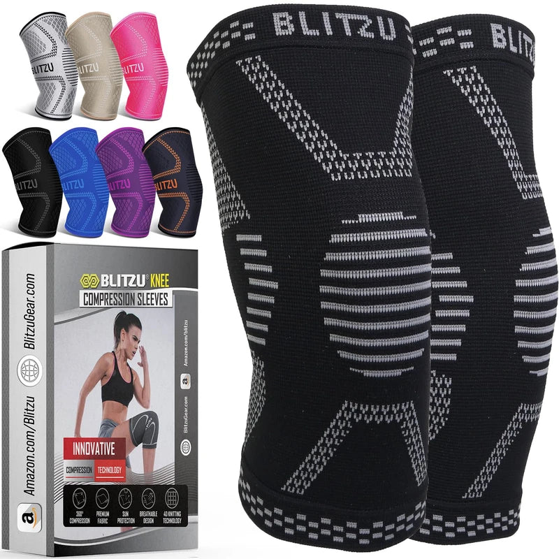 BLITZU Knee Compression Sleeve for Men & Women – Joint Pain Relief, Arthritis, ACL, Meniscus Tear and Injury Recovery (X-Large, Jet Black)