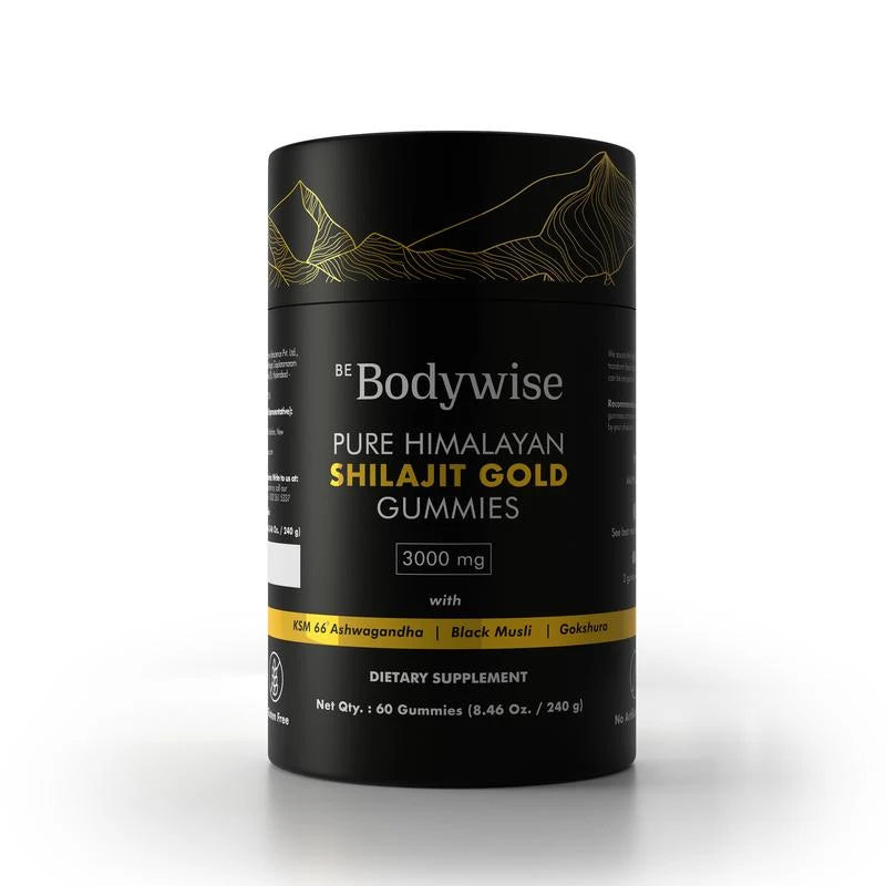 Be Bodywise Pure Himalayan Shilajit Gummies Gold I Lab Tested I No Added Sugar I Ashwagandha, Gokshura| Fulvic Acid & 85+ Trace Minerals I for Men, Women I Non-GMO I 100% Natural & Organic I 60 Gummy