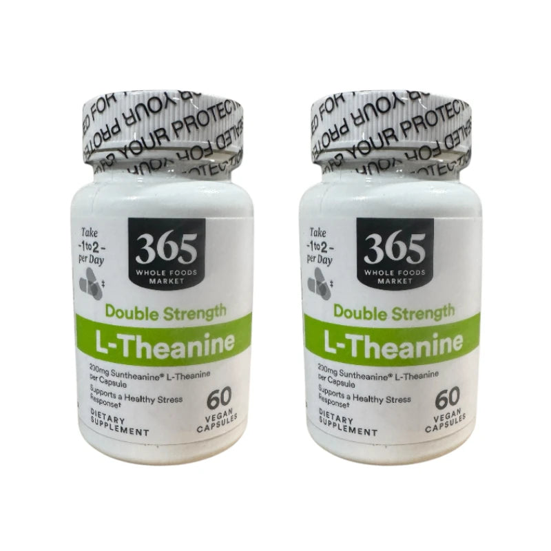 365 2-Pack 365 WHOLE FOODS MARKET Double Strength L-Theanine 60 Capsules Each 1/26