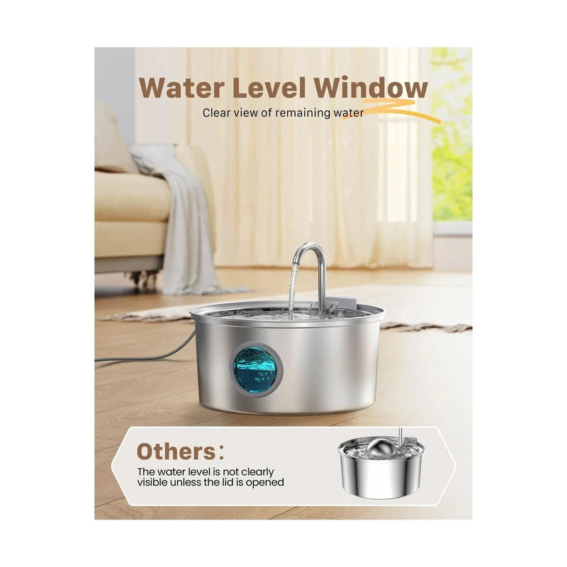 FOFNON Cat Water Fountain Stainless Steel - Dog Automatic Waterer Bowl - Auto Pet Di...