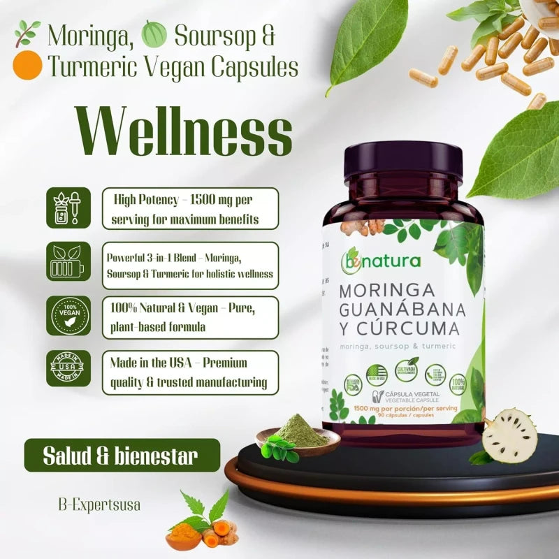 B-Expert Moringa, Guanabana y Cúrcuma (Moringa, Guanábana y Cúrcuma) 90 cápsulas 1500 mg