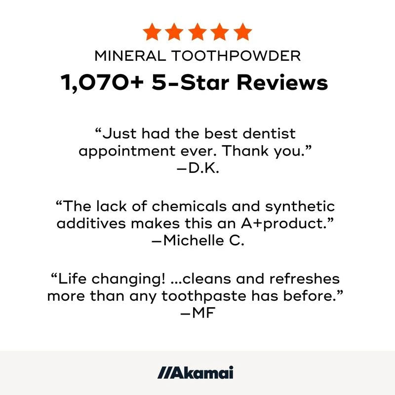 Akamai Mineral Toothpowder Remineralizes, Natural Ingredients for Oral Health - SELECT: Glass Jar (2mo supply)