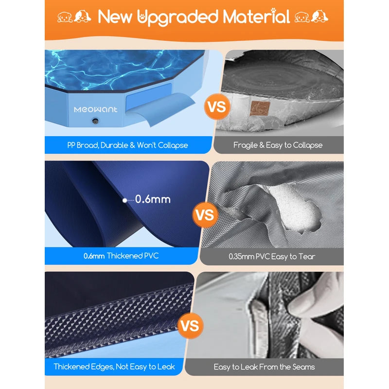 Meowant Extra Large Dog Pool Foldable 97'', Hard Plastic Dog Swimming Pool Kiddie Pool, Collapsible Dog Pet Bath Pool, Portable Deep Dog Pools for Large Dogs (5XL-97'' × 16'')