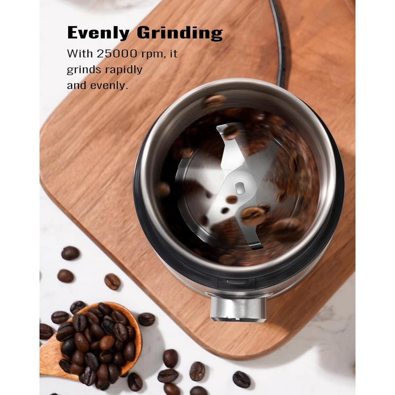 TWOMEOW Coffee Grinder, Adjustable Electric Grinder with Timing Knob, Coffee Bean Grinder and Spice Grinder with Removable Stainless Steel Bowl, Automatic Grinder for French Press and Espresso