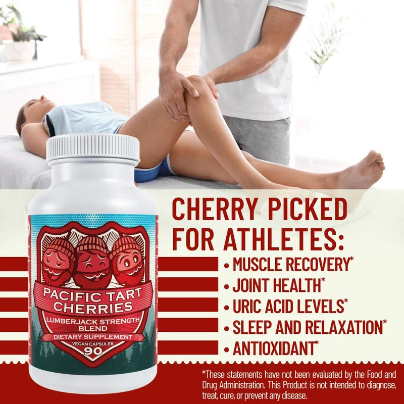 Tart Cherry Capsules Grown in USA - Lumberjack Strength Blend - Tart Cherry Powder with Bilberry (60 Count)