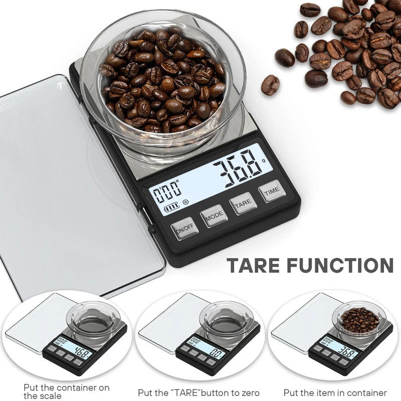 WEIGHTMAN Espresso Scale with Timer 1000g x 0.1g Small & Thin Travel Coffee Scale, Mini Digital Scale Grams and Ounces with Large Backlit LCD Stainless Steel Pocket Food Scale Drip Tray Pulling Scale | WEIGHTMAN