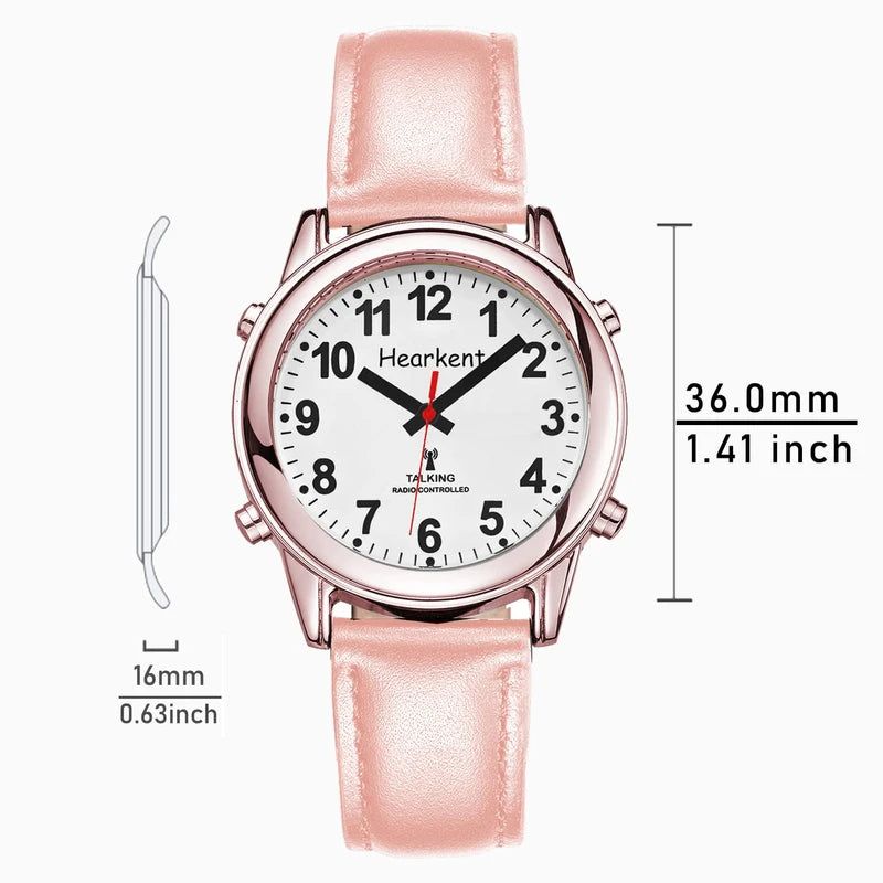 Hearkent Atomic Talking Watch for Women with Large Numbers and Expandable Strap self-Setting for Visually impaired Blind (Rose Gold with Pink, Lady Size)