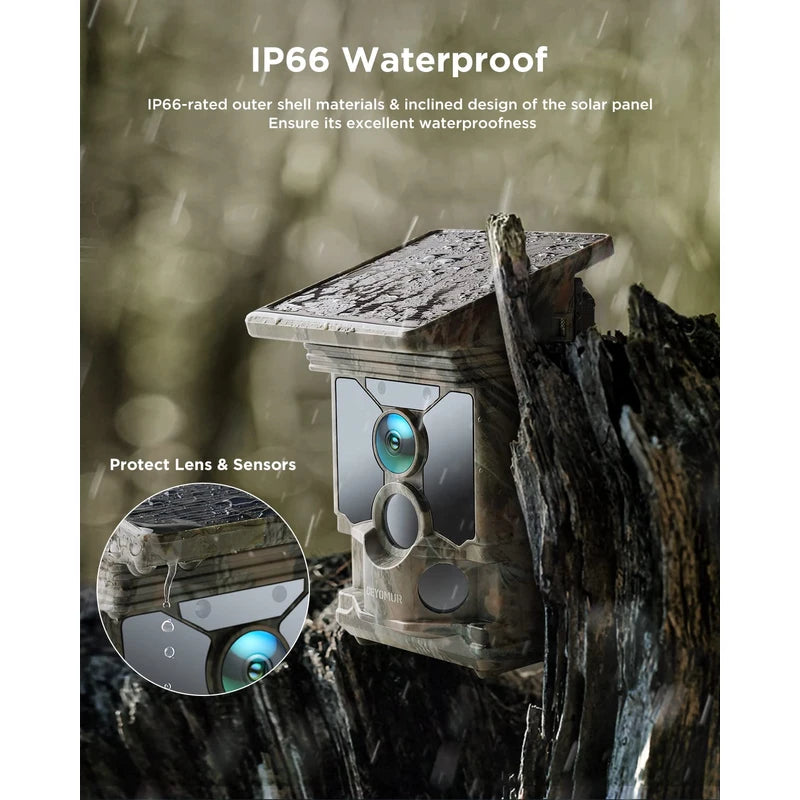 CEYOMUR 4K 30fps Solar Trail Camera, 46MP WiFi Trail Camera with Night Vision 0.1s Trigger Motion Activated, Game Camera with 120° Detection IP66 Waterproof for Wildlife Scouting with 32GB SD Card