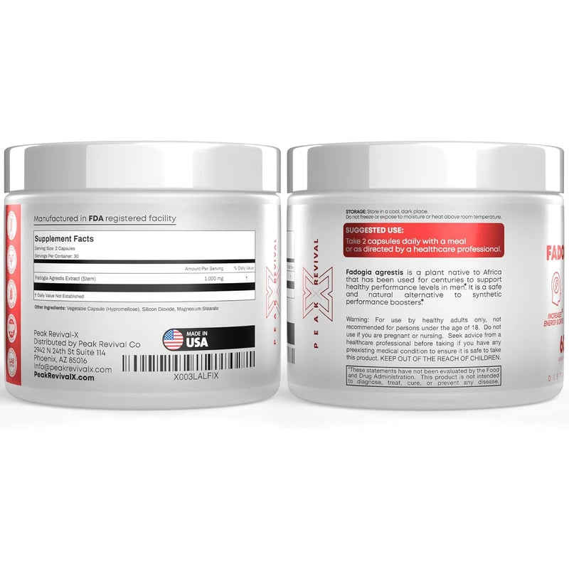 Fadogia Agrestis 1000mg Per Serving Supplement - Potent Extract to Increase Energy, Athletic Performance & Muscle Mass - Supplements, Made in The USA (60 Capsules)