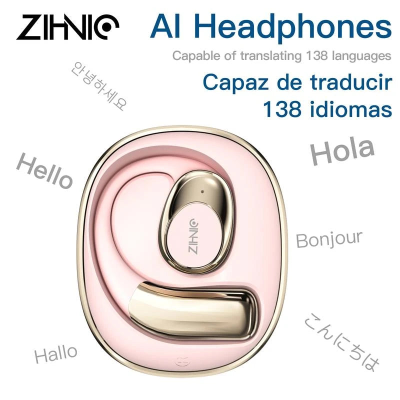 ZIHNIC S09 AI Translation Earbuds Language Translation Device & Accents Translation in Real Time for Travel Business Learning - Color: Black