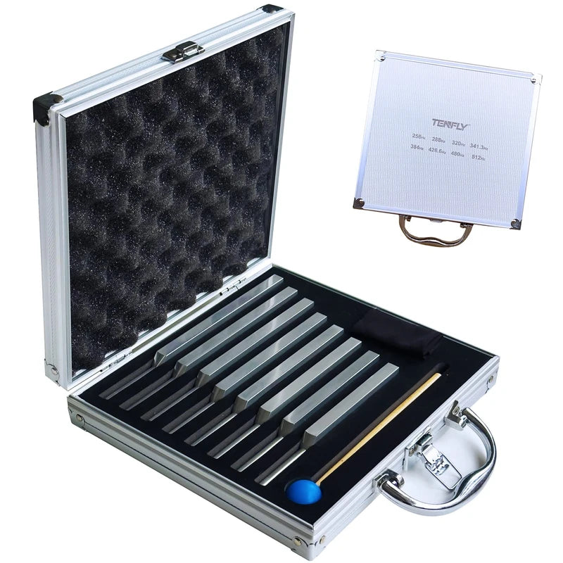 TENFLY Tuning Fork Set of 8 (256 Hz，288 Hz，320 Hz，341.3 Hz，384 Hz，426.6 Hz，480 Hz，512 Hz), Tuning Forks Perfect for Healing, Chakra, Sound Therapy, Keep Body, Mind and Spirit in Perfect Harmony