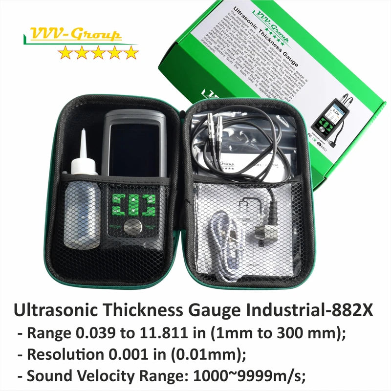 Ultrasonic Thickness Gauge Industrial-882X / Steel, Metals, Plastic, Glass, PVC, Pipes Thickness Gauge Meter – Range 0.039 to 11.811 inch (1-300mm) | Color LCD (All Material)