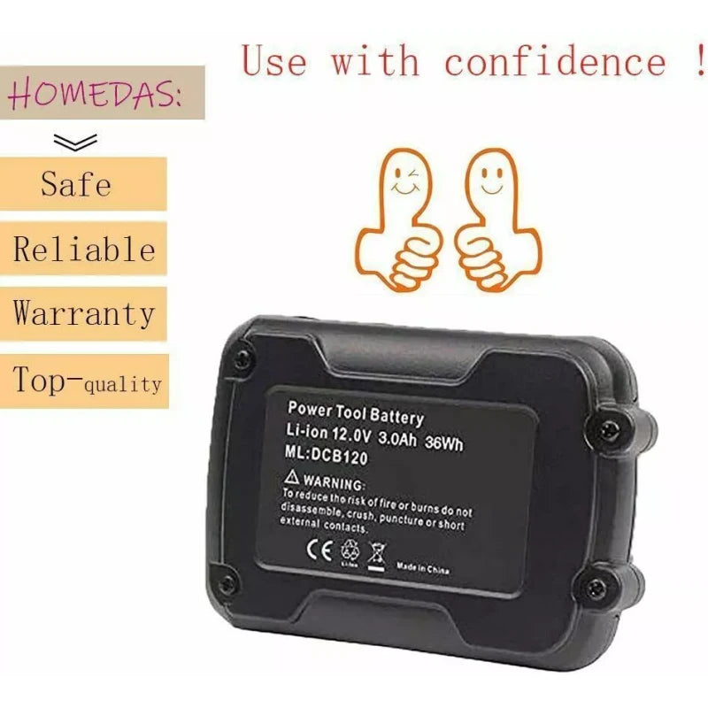 For DeWALT 2Pack 12v 3.0Ah 12 Volt XR Max Lithium Battery For Dewalt DCB127-2 DCB120 DCB121