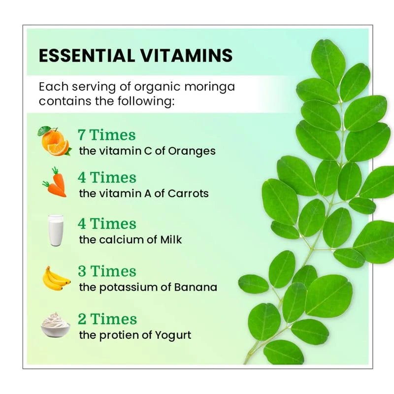 Vitahuma Organic Moringa, Nutrient-Dense Antioxidant Support With Vitamin C, A, E, Calcium, Potassium, Iron, Magnesium, Protein & Amino Acids for Hydration & Energy, Vegan, 1200 MG Per Serving, 30 Day Supply