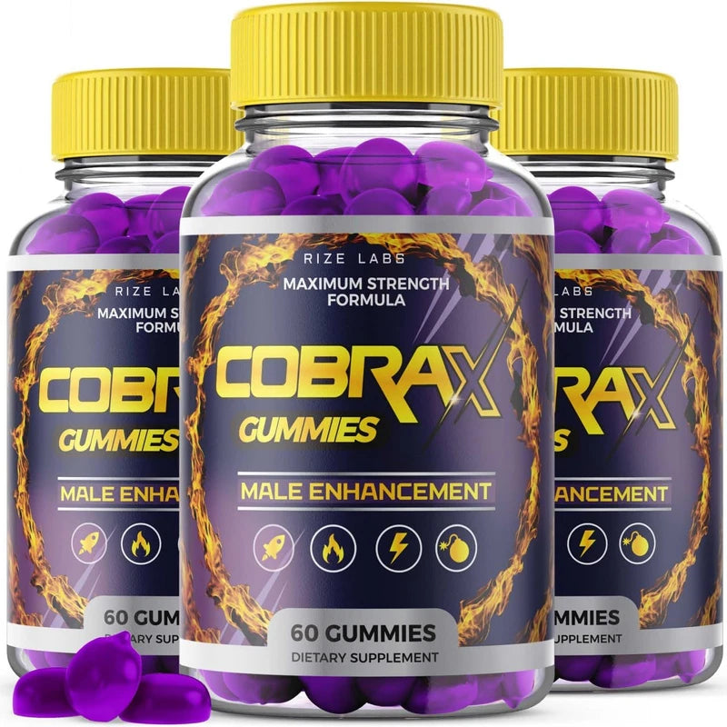 (3 Pack) CobraX Gummies, CobraX Gummies for Men, Cobra X Performance Shark Support Tank Ultra Pure Supplement Gomitas Advanced Formula Energy Review Stamina (180 Gummies)