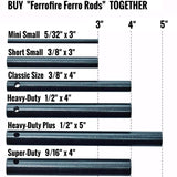 FERROFIRE Heavy-Duty Plus Ferro Rods Huge Long 1/2 Inch x 5 Inch XL Drilled Survival Fire Starter Drilled Flint Steel Ferrocerium Rod with A Lanyard Hole (Pack of 2)