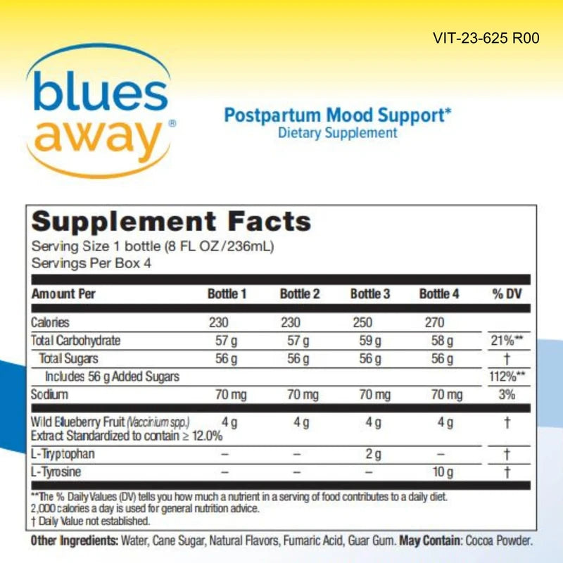 Blues Away® – Postpartum Shakes to Help Improve Mood after Birth | Dietary Supplement | 4 Shakes in a 3-Day Regimen | with Blueberry Extract | Gluten and Lactose-Free