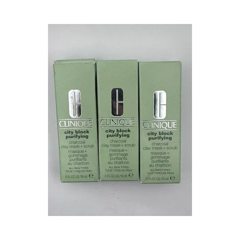 Lot of 3 Clinique City Block Purifying Charcoal Clay Scrub Mask .5 FL.OZ/ 15ml