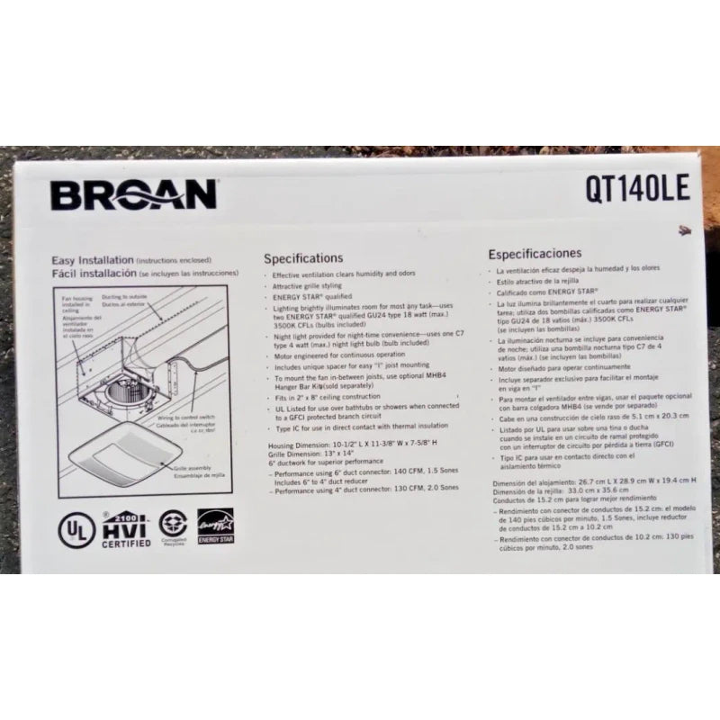 Broan Luz de ventilador Broan QT140LE 140CFM - Branca