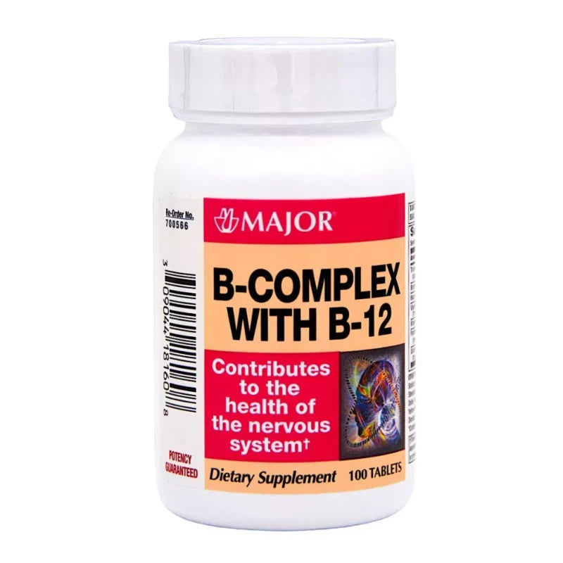 Rugby / Major B-Complex B-12 Vitamins - 100 Tablets | No Gluten (Exp 1-2026)