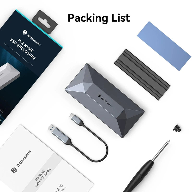 Yottamaster Aluminum M.2 NVME SSD Enclosure Adapter, 10Gbps USB 3.2 Type C to PCIe NVMe M-Key/M+B Key 2230/2242/2260/2280 SSD External Enclosure Support UASP Trim [TR-10G-SV]