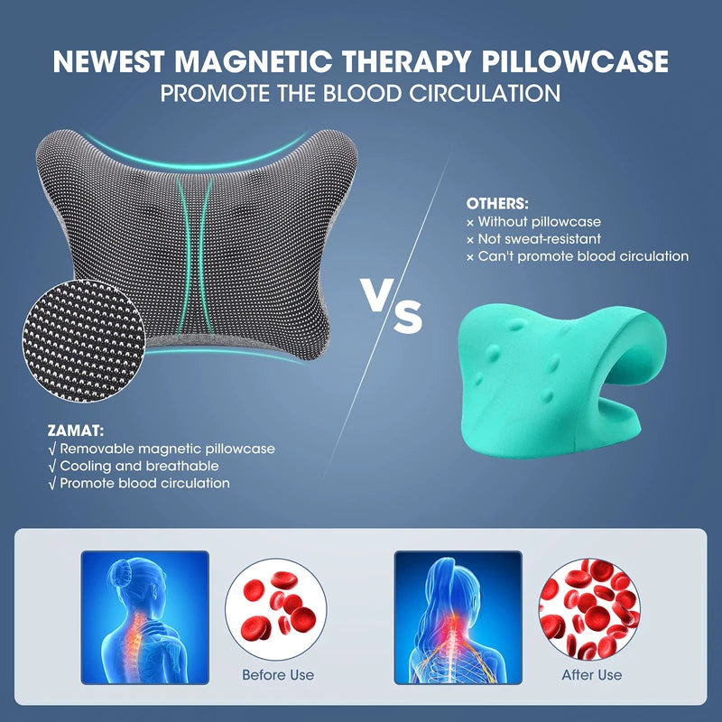 ZAMAT Neck and Shoulder Relaxer with Magnetic Therapy Pillowcase, Neck Stretcher Chiropractic Pillows for Pain Relief, Cervical Traction Device for Relieve TMJ Headache Muscle Tension Spine Alignment