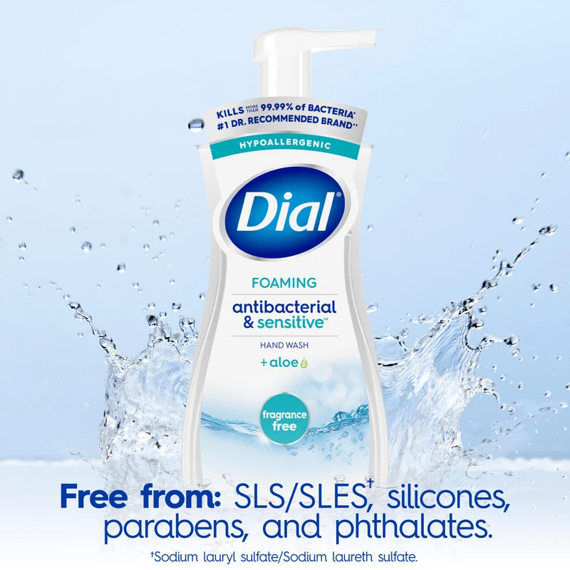 Dial Complete Clean + Gentle Antibacterial Foaming Hand Wash, Fragrance Free, 7.5 Fl Oz, Pack of 6